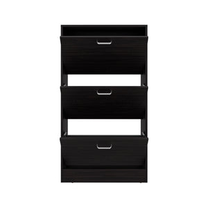 English Elm Shoe Modern 3-Door Engineered Wood Storage Cabinet with 3 Shelves, Eco-Friendly Durable Design Black 50 L x 24.02 W x 5.91 H B097P369446