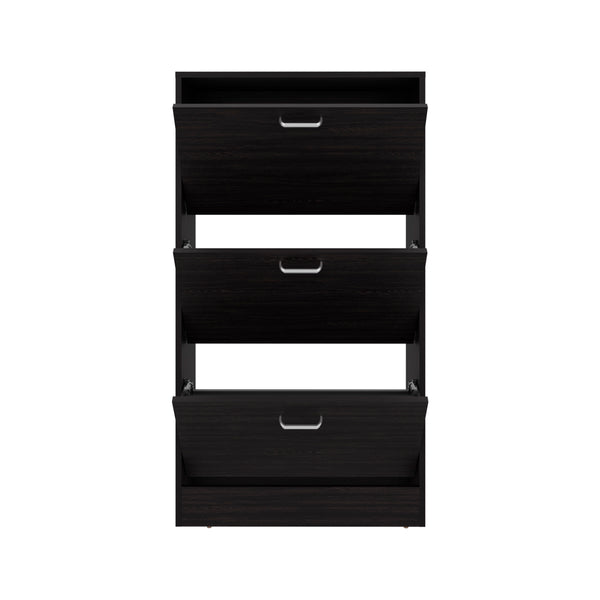 English Elm Shoe Modern 3-Door Engineered Wood Storage Cabinet with 3 Shelves, Eco-Friendly Durable Design Black 50 L x 24.02 W x 5.91 H B097P369446