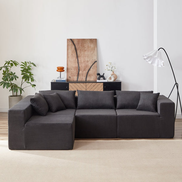 English Elm 104-Inch Corduroy Modular L Shaped Sectional Sofa with Plush Foam, No Assembly, Versatile Lounge Black W834S00387