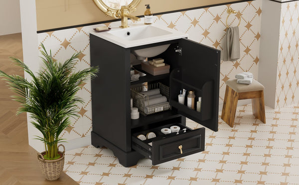 English Elm 20 Inch Bathroom Vanity with Ceramic Sink, Soft-Close Door, Adjustable Shelf, Smart Storage Organizing Design Black N729P299505B
