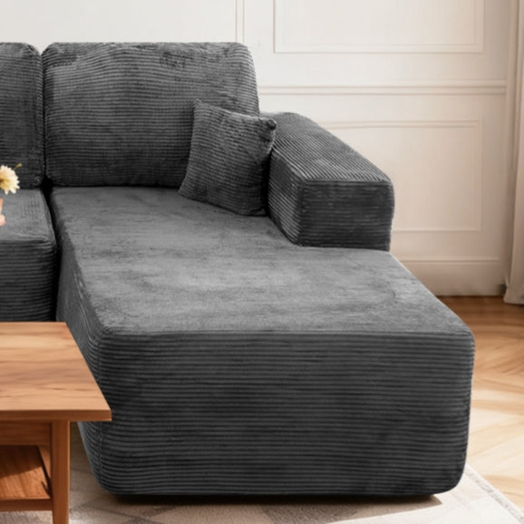 English Elm Cloud Oversized Corduroy Chaise Sectional with Deep Seat for Cozy Living Spaces W3975P391636