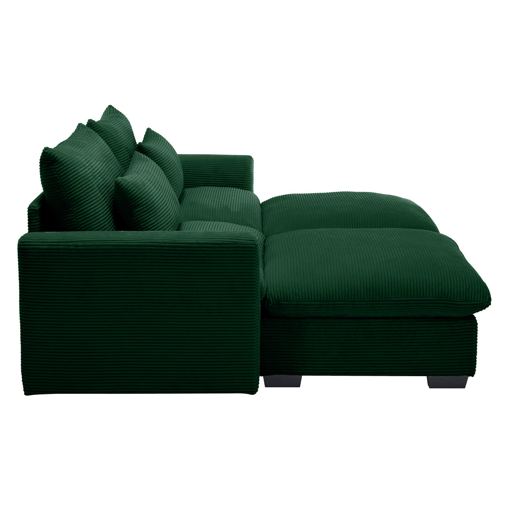 English Elm Corduroy Two-Seater Sectional Sofa With Storage Footrests - Comfy Modular Green Couch For Living Room W714S00668