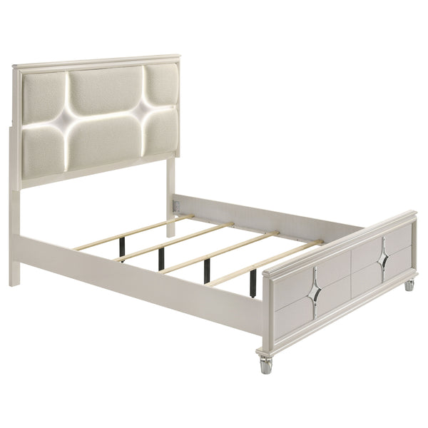English Elm Gwendolyn Ivory Boucle Queen Bed with Led Star Headboard and Turned Feet B062S01620