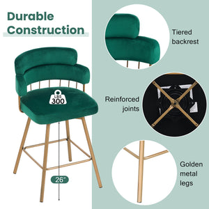English Elm Christopher Knight Home® - 26" 26" Counter Height Bar Stools Set of 2 Green 180° Swivel Upholstered Bucket Seats with Gold Legs for Kitchen Island Cafe Pub Comfort Durability 26" N762P271582F