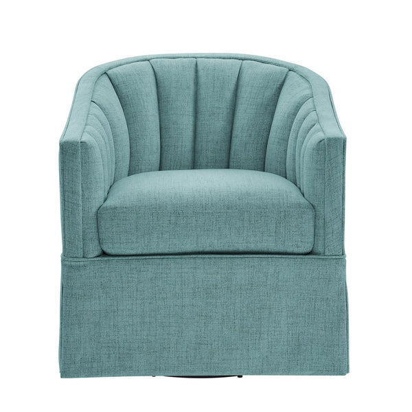 English Elm Solitude Skirted Swivel Accent Chair with Channel Tufting, Durable Polyester, 360° Metal Swivel, Plush Coil Seat Light Blue B050P390592