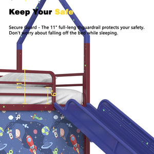 English Elm Jack Metal Junior Loft Bed With Slide & Curtain Set – Superhero Red & Blue Design For Fun Playtime! B083P354665