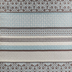 English Elm 5 Princeton Reversible Jacquard Quilt Set King/Cal King Chocolate Medallion Leaf Stripe Luxury Blue 22.83 L x 17.32 W x 10.24 H B03597542