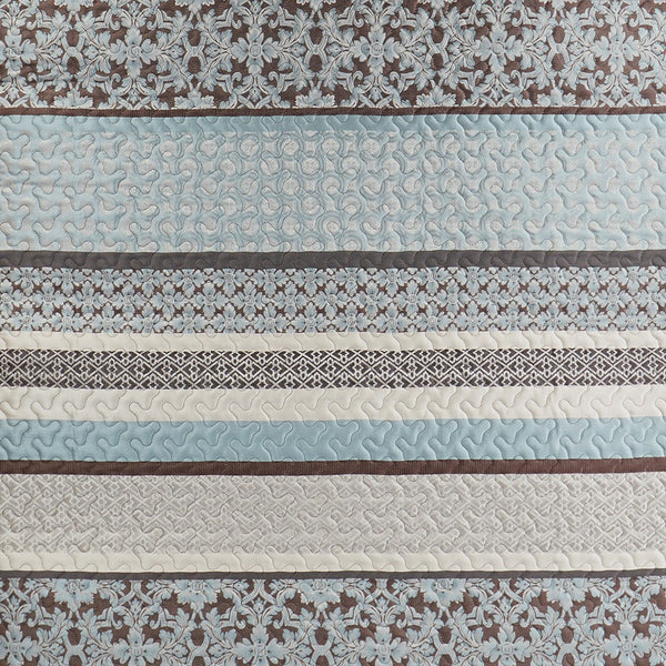 English Elm 5 Princeton Reversible Jacquard Quilt Set King/Cal King Chocolate Medallion Leaf Stripe Luxury Blue 22.83 L x 17.32 W x 10.24 H B03597542