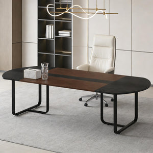 English Elm Industrial Executive Wood Desk with Rustic Brown Veneer for Home Office Workspaces T3971P457923