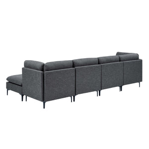 English Elm Linen Upholstered Modular Sectional Sofa with Tall Black Metal Legs for Open Living Dark Gray B2748S00113