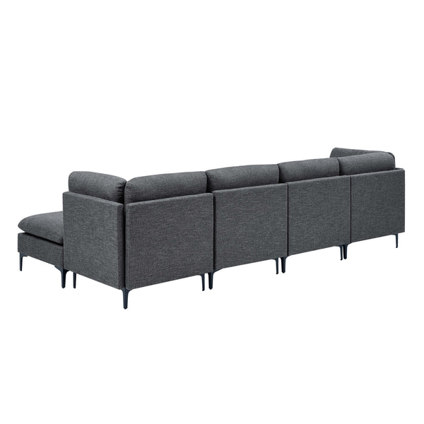 English Elm Linen Upholstered Modular Sectional Sofa with Tall Black Metal Legs for Open Living Dark Gray B2748S00113