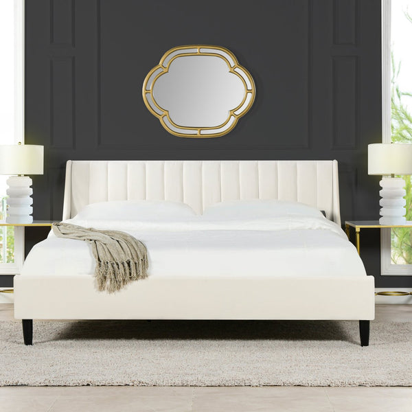 English Elm Jennifer Taylor Home - Aspen King Platform Bed Set – Cloud White Velvet Tufted Headboard For Stylish Bedroom Comfort B2719P238523