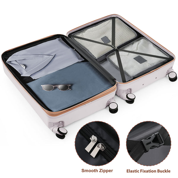 English Elm Luggage Set of 3 Abs Hard Shell Suitcases with Spinner Wheels and Built in Cup Holder Light Grey N726P296016D