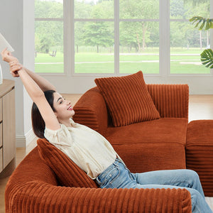 English Elm 114" Cloud Sectional Couch with L-Shape Chaise Modular Corduroy Sofa with Movable Ottoman, No Assembly Required, Plush Comfort for Living Spaces Orange W1117P371653