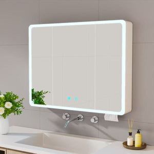 English Elm Led Aluminum Double Door Medicine Cabinet Anti Fog Mirror Bathroom Wall Mount W3083P370897
