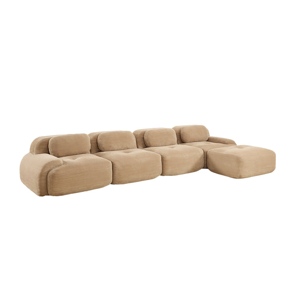 English Elm 4-seat Modular Corduroy Sectional Sofa with Curved Armrests for Living Rooms Camel W714S01244