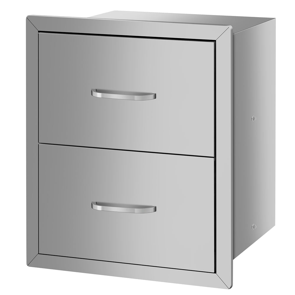 English Elm Double Drawer Stainless Steel Outdoor Kitchen Cabinet for Patio and Courtyard W3167P303252