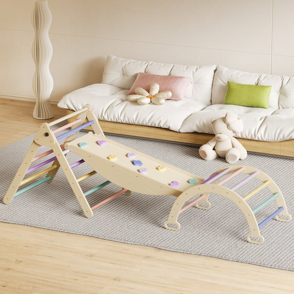 English Elm 5 in 1 Pikler Triangle Wooden Climbing Set Montessori Toddler Indoor Play Gym T3210P426420