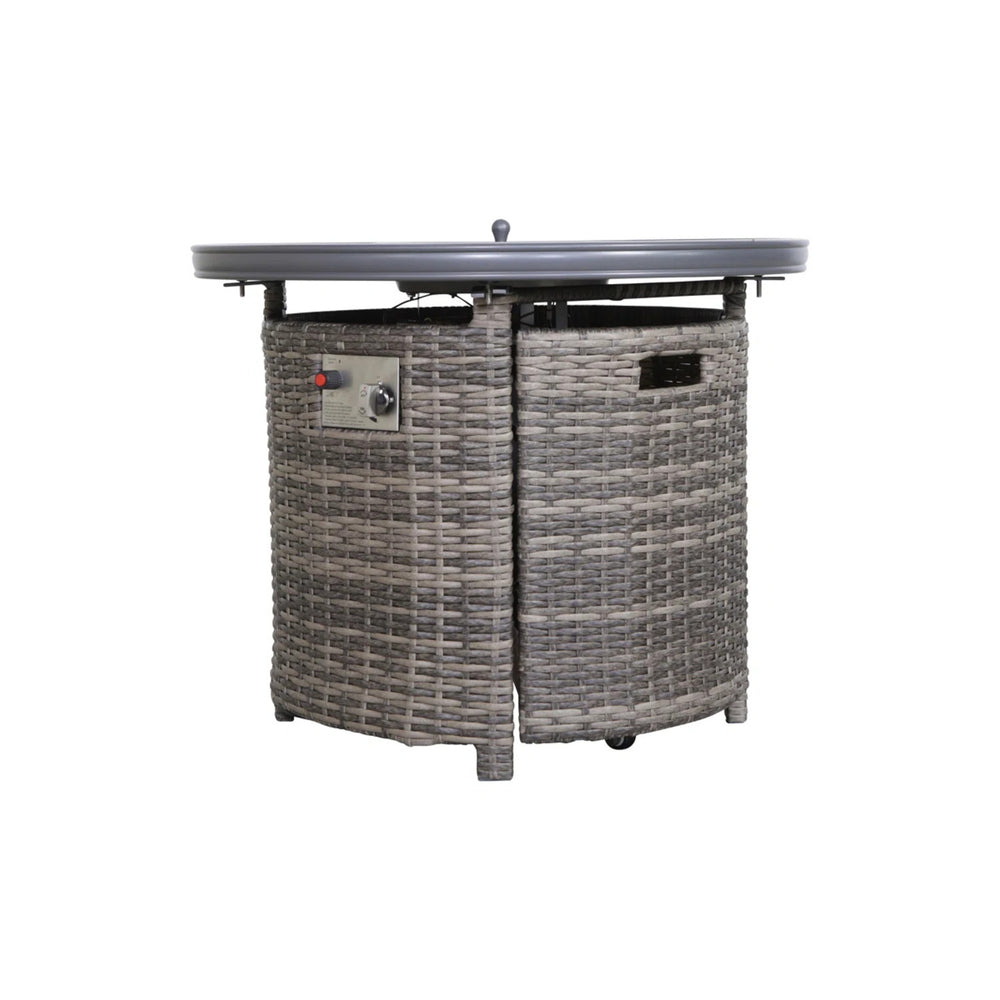 English Elm 9-Piece Luxury Outdoor Sectional Sofa Set with Fire Pit, Plush Cushions, HDPE Wicker in Gray B120S00151