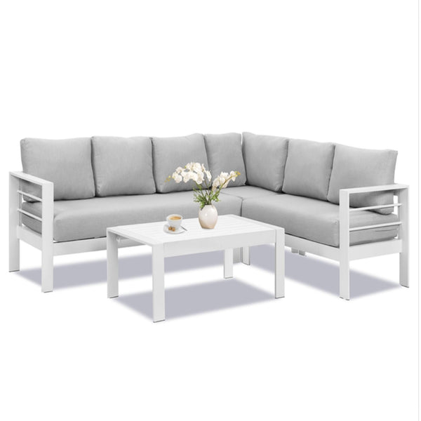 English Elm 4-piece Aluminum Modular Outdoor Sectional Set Seats 7 with Cushions and Wpc Table B082S00081