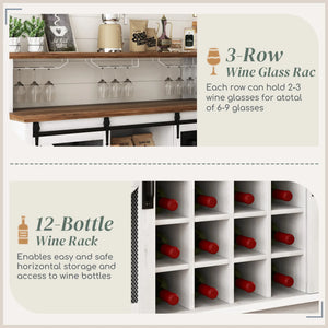 English Elm Coffee Bar Cabinet with Sliding Barn Doors Wine Rack and Led Lighting Farmhouse Style T3971P397429
