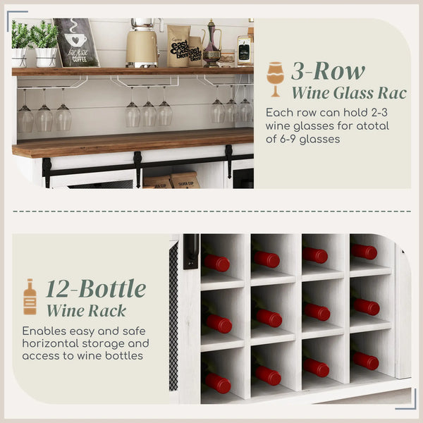 English Elm Coffee Bar Cabinet with Sliding Barn Doors Wine Rack and Led Lighting Farmhouse Style T3971P397429