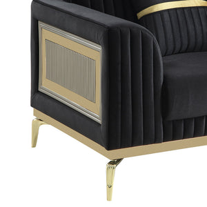 English Elm Antigua Glam Two Seat Loveseat with Gold Accent Arms and Plush Upholstered Cushions Black+Gold B009P417483