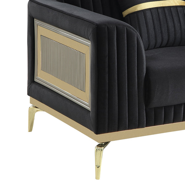 English Elm Antigua Glam Two Seat Loveseat with Gold Accent Arms and Plush Upholstered Cushions Black+Gold B009P417483
