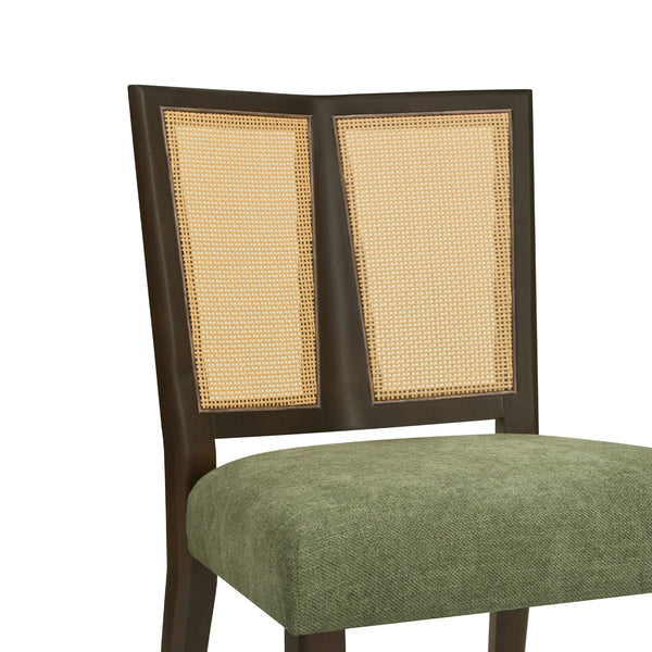 English Elm Christopher Knight Home® - Rattan Mid-Century Dining Chair Set of 2 with Woven Cane Back, Upholstered High-Density Seat Cushion Dark Brown,Green N771P254006L