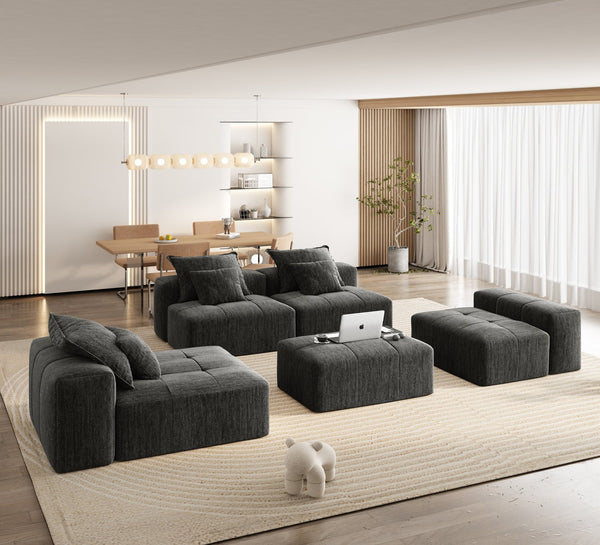 English Elm Modern Oversized Modular Sectional Sofa In Sparkling Chenille With 6 Pillows, No Assembly Needed! W1885S00074