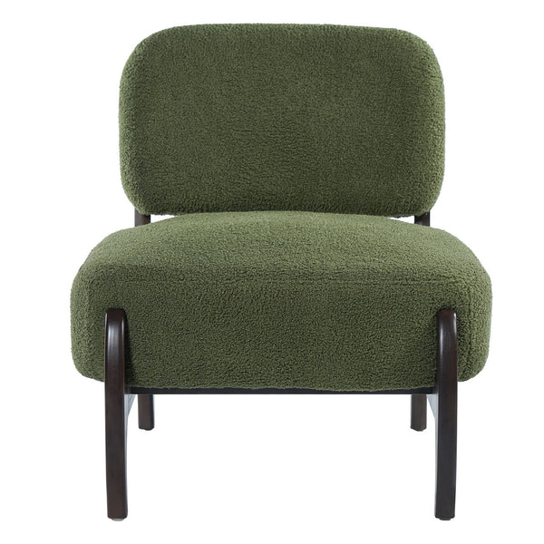 English Elm 26" Boucle Lounge Chair Solid Wood Frame Woven Texture Minimalist Seat for Any Room Green N767P408732D