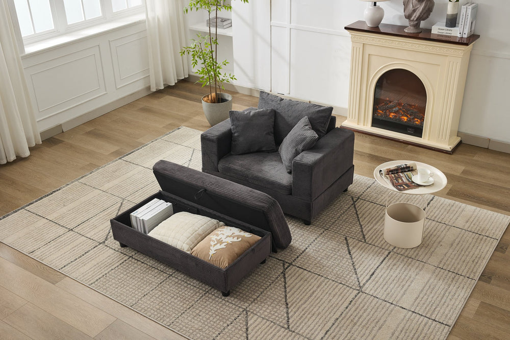 English Elm Chaise Lounge Chair With Storage Ottoman - Stylish Sleeper Sofa, Soft Corduroy, Versatile Comfort W1170P353053