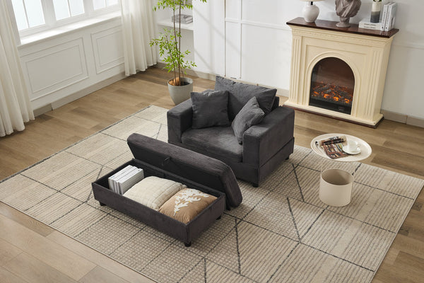English Elm Chaise Lounge Chair With Storage Ottoman - Stylish Sleeper Sofa, Soft Corduroy, Versatile Comfort W1170P353053