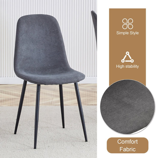 English Elm Table Set: Minimalist Retro Dining Table With Textured Top & 4 Soft Chairs, Black Metal Legs W1151S03836-GIGA