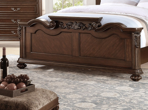 English Elm Gorgeous Victorian-Style Queen Bed Frame with Tufted Faux Leather Headboard and Floral Carvings Cherry,Walnut 72 L x 52 W x 8 H B011S01419