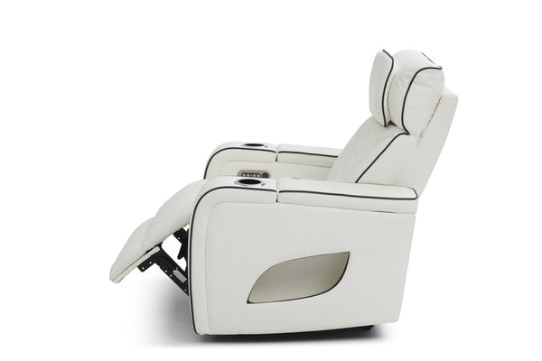 English Elm Lumin Power Recliner Faux Leather Chair with Led Lighting and Built in Usb Charging White B078P497929