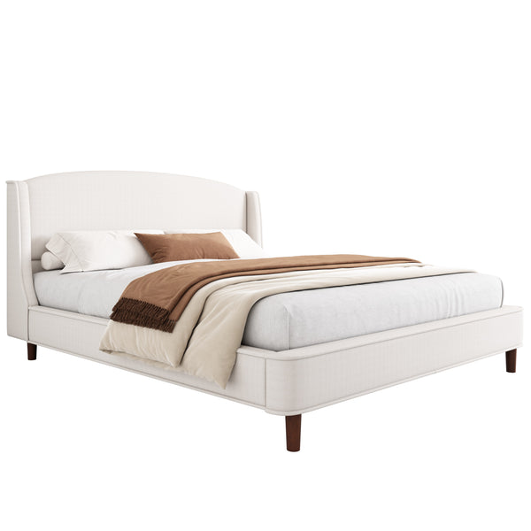 English Elm Christopher Knight Home® - King Size Upholstered Platform Bed With Wingback Headboard - Soft Beige, Sturdy Support & Style N757P235228B
