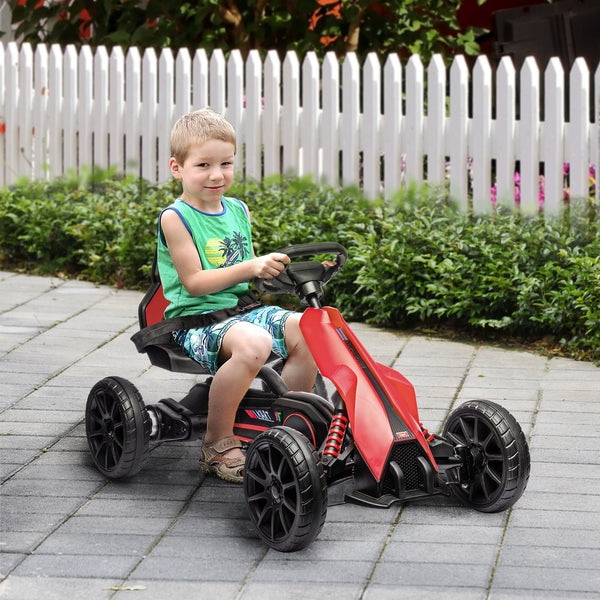 English Elm Aosom Kids Pedal Go Kart with Swing Axle Handbrake and Adjustable Seat for Ages 3 to 8 W2225P217195