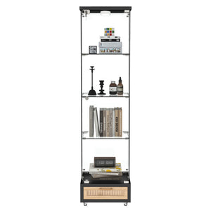 English Elm Modern Glass Display Cabinet With Led Lighting - Space-Saving Antique Storage For Living Room & Bedroom W241P268205