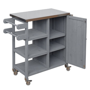 English Elm Foldable Outdoor Kitchen Cart with Stainless Worktop Fir Wood Frame and Lockable Wheels Grey N719P380281K