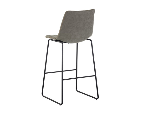 Sunpan CAL Barstool - Stylish Antique Grey Faux Leather with Mid-Century Charm for Home Bar & Dining Nook 104038
