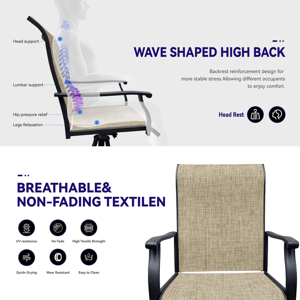 English Elm Swivel Textilene Patio Dining Chairs Set of 2 – Breathable Outdoor Porch Deck Chairs with 360° Rocking Black+Brown W213P271497