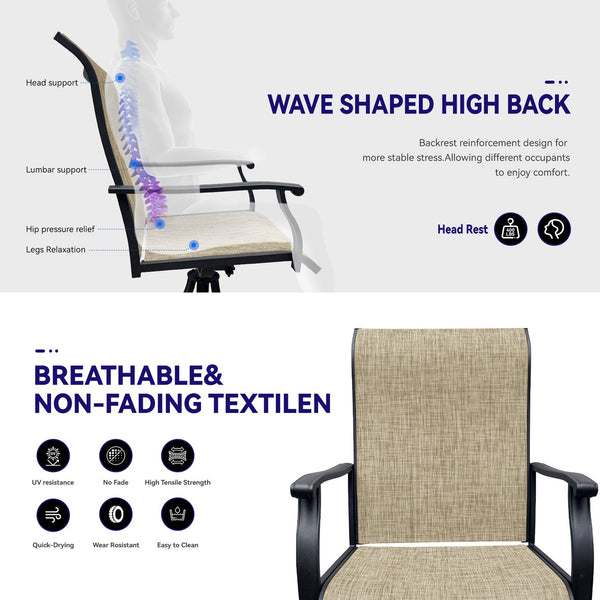 English Elm Swivel Textilene Patio Dining Chairs Set of 2 – Breathable Outdoor Porch Deck Chairs with 360° Rocking Black+Brown W213P271497