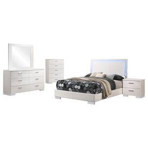 English Elm Dulcey Modern 5-Piece Full Bedroom Set With Led Lighting, High-Gloss Finish & Ample Storage Solutions B062S01326