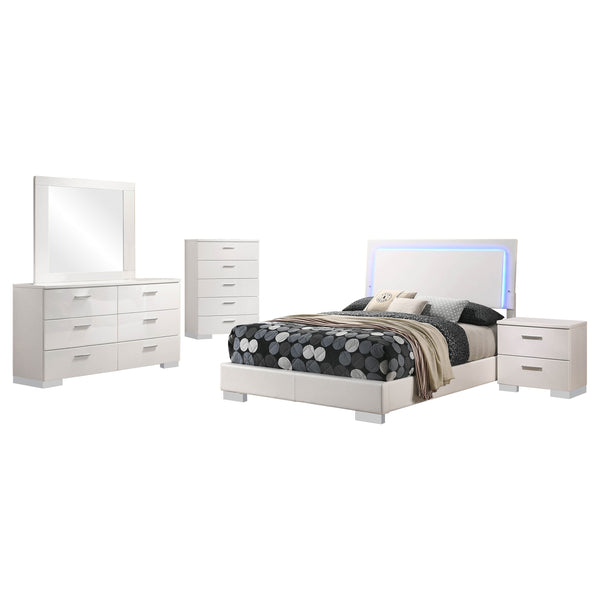 English Elm Dulcey Modern 5-Piece Full Bedroom Set With Led Lighting, High-Gloss Finish & Ample Storage Solutions B062S01326