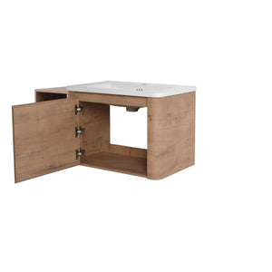 English Elm 40'' Wall-Mounted Vanity with White Ceramic Sink, Plywood Shelves, Soft-Close Door, Scratch-Resistant Finish W999S00380