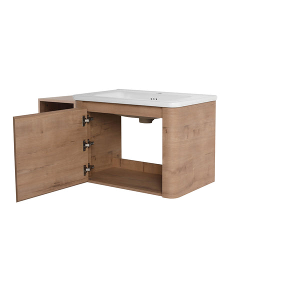 English Elm 40'' Wall-Mounted Vanity with White Ceramic Sink, Plywood Shelves, Soft-Close Door, Scratch-Resistant Finish W999S00380