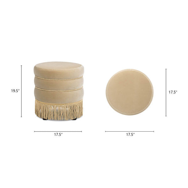 English Elm Jennifer Taylor Home - Edward 17.5" Round Upholstered Ottoman with Bullion Fringe — Vintage Luxe Seat, Footrest & Accent Piece Brown B2719P320843