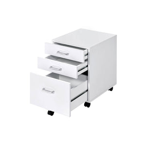 English Elm Tennos Modern White & Chrome File Cabinet with 4-Tier Shelves, 3 Drawers, Wheels & X-Frame Design B2726P294781