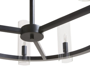 Sunpan CLARABELLE Chandelier - Elegant Black Metal Wheel Design with Clear Glass Shades for Warm Glow 107927